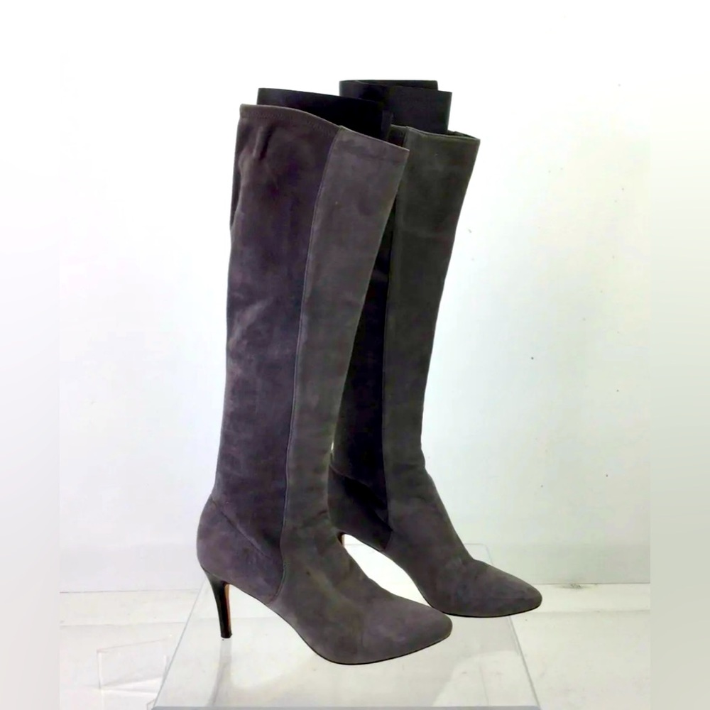 Cole Haan Suede Gray Knee High Heel Boots Size 6 Sexy Very Good Condition